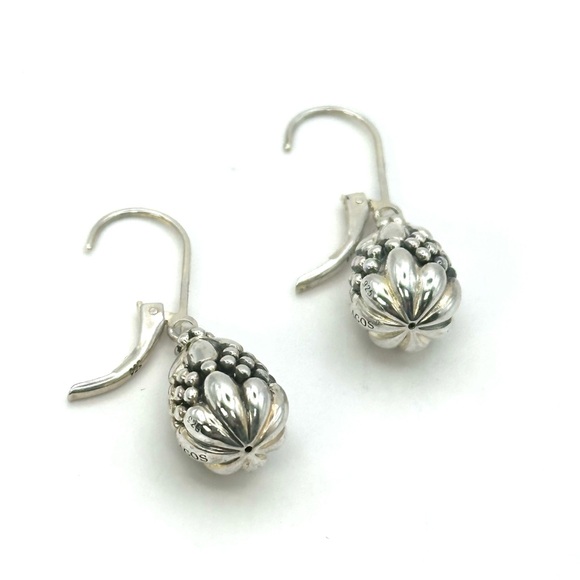 Lagos Silver Floral Etched Drop Earrings - Picture 6 of 8
